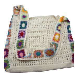 No Brand Hand Knit Crocheted White Floral Women's Hand Bag Shoulder Bag